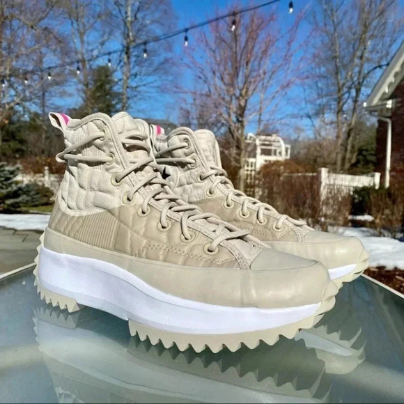 Converse Run Star Hike High Top Women’s 9.5 Khaki White Quilted Platform Sneaker - Picture 5 of 11